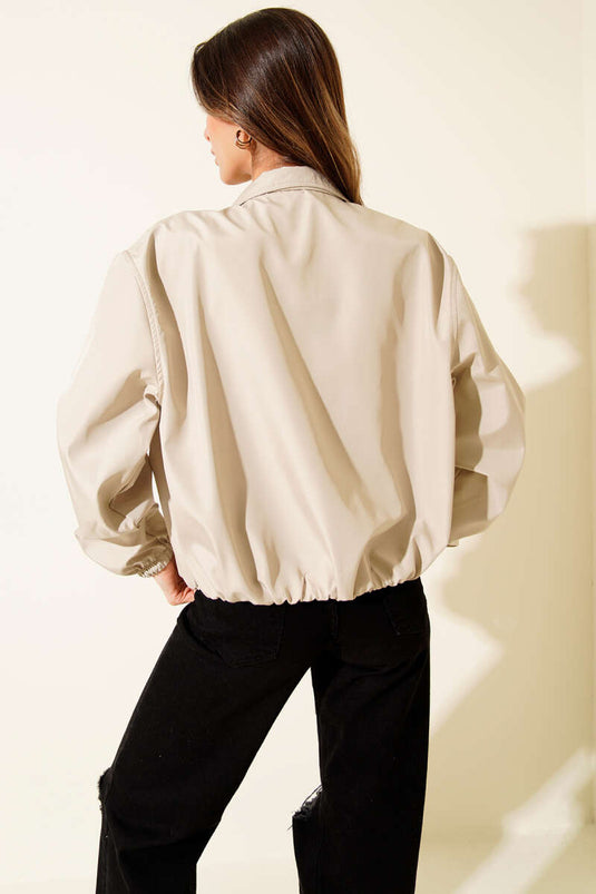 Short Jacket with Double Zipper Pockets (Stone)