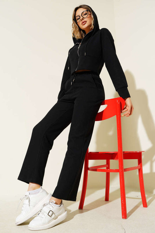 Zip-up Crop Two-Piece Set, Black