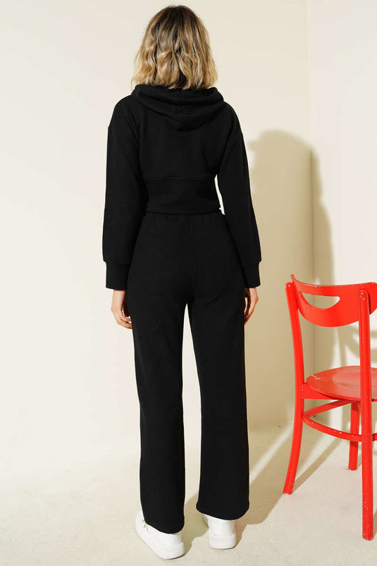 طقم قطعتين قصير بسحاب، أسود