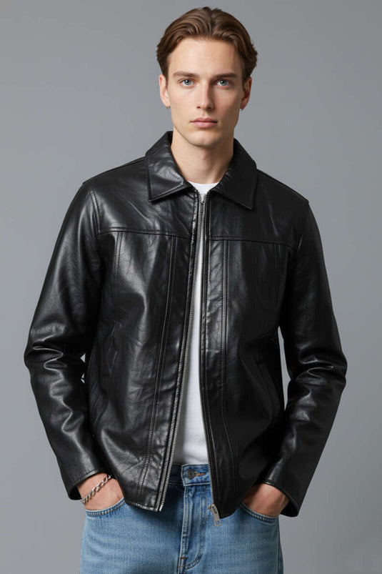 Schwarze Herren-Lederjacke mit Reißverschluss