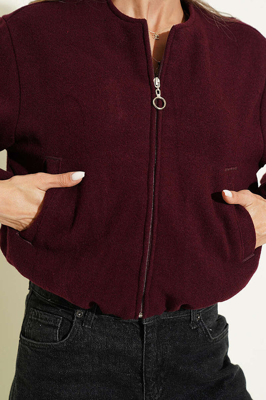 Manteau En Laine Mauve À Fermeture Éclair Et Motif