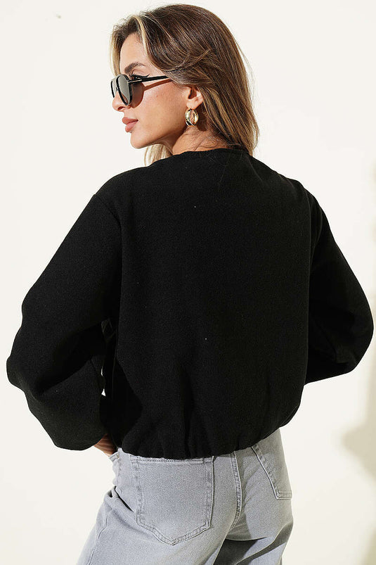 Zippered Patterned Wool Coat In Black