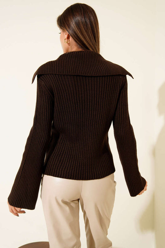 Cardigan lavorato a maglia con cerniera, marrone