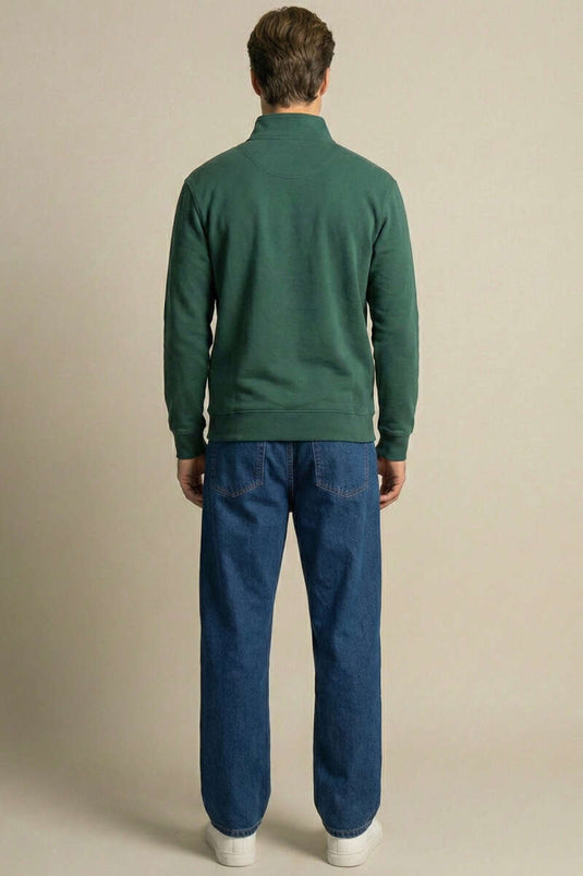 Sudadera para hombre con cuello alto y cremallera, color verde oliva