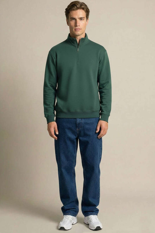 Sudadera para hombre con cuello alto y cremallera, color verde oliva