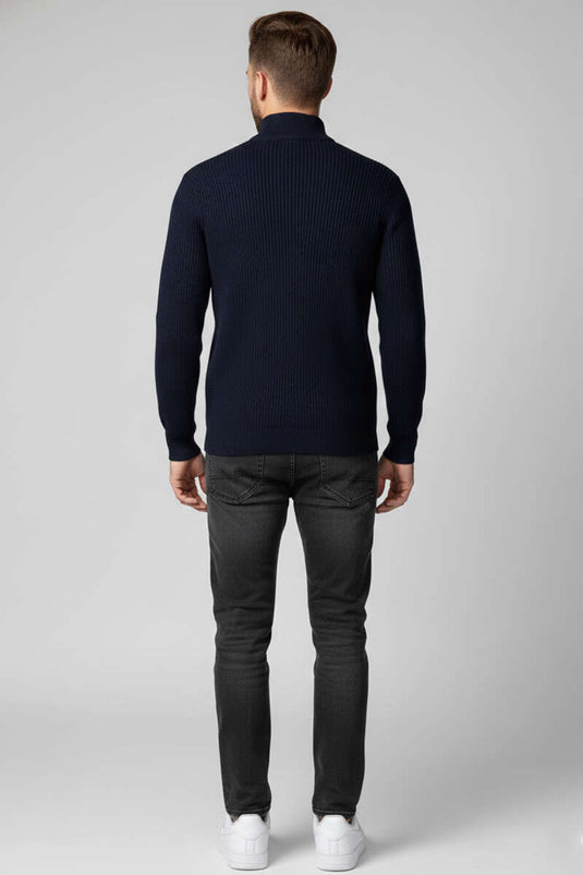 Gilet en maille à col montant zippé pour homme, bleu marine