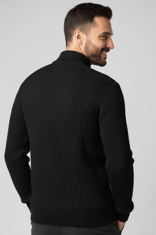 Gilet en maille à col montant et fermeture éclair pour homme, noir