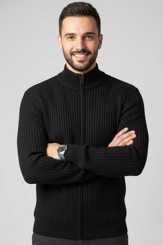 Gilet en maille à col montant et fermeture éclair pour homme, noir