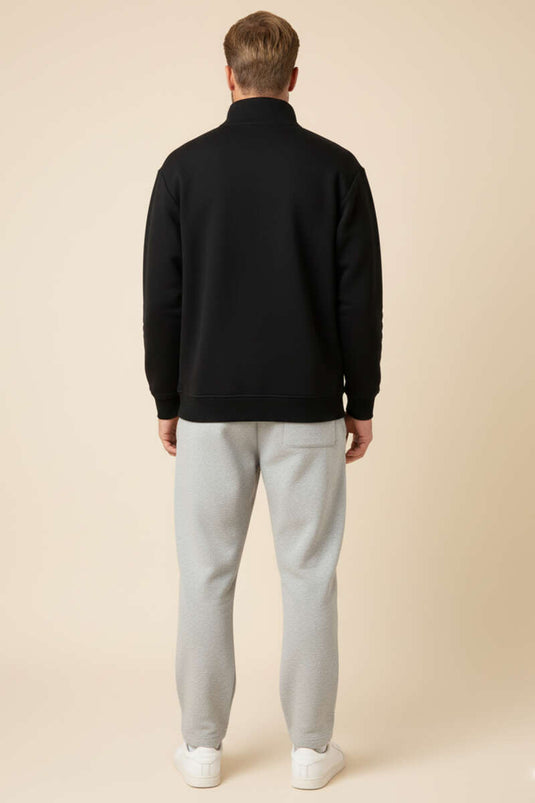 Sweat-shirt noir à fermeture éclair et col montant, trois fils