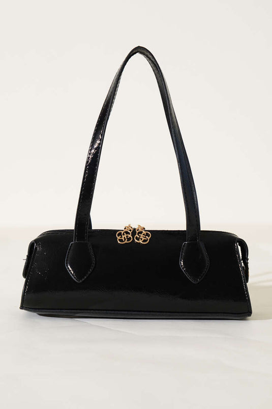 Sac rectangulaire zippé en cuir verni noir
