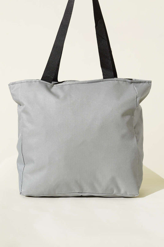 Grey Flat Shoulder Bag with Zipper