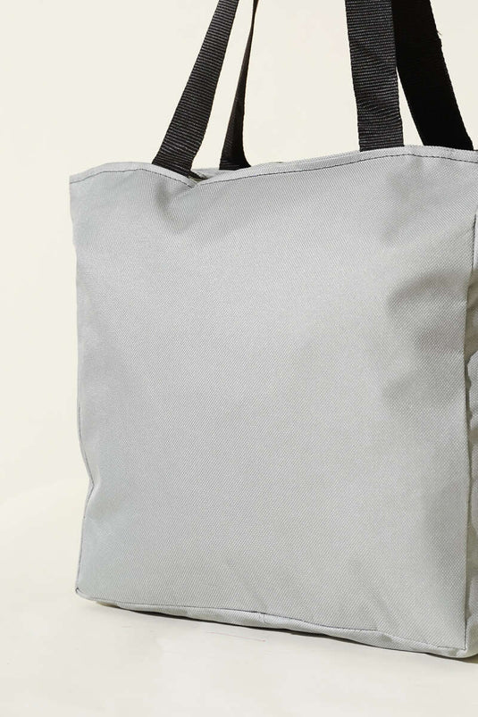 Grey Flat Shoulder Bag with Zipper