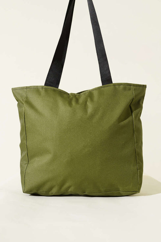 Flat Shoulder Bag with Zipper, Khaki