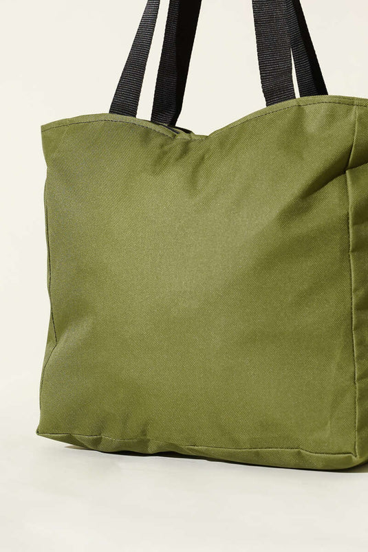 Flat Shoulder Bag with Zipper, Khaki