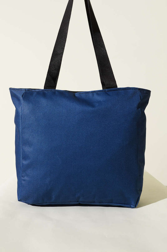 Navy Blue Flat Shoulder Bag with Zipper