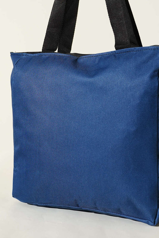 Navy Blue Flat Shoulder Bag with Zipper