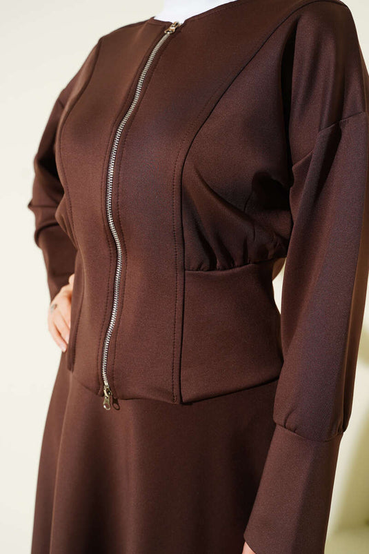 Zip-up Skirt and Scuba Two-Piece Set, Coffee