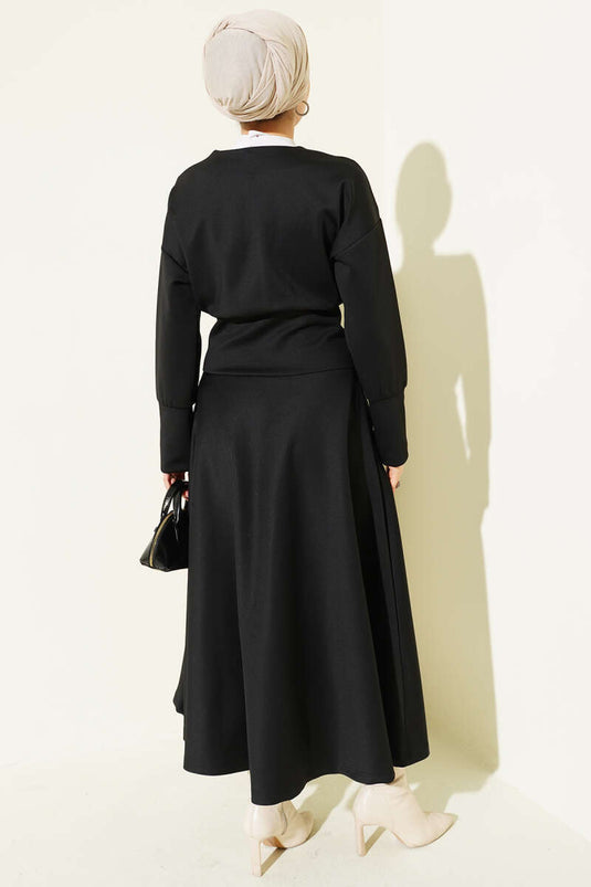 Zip-up Skirt and Scuba Two-Piece Set, Black