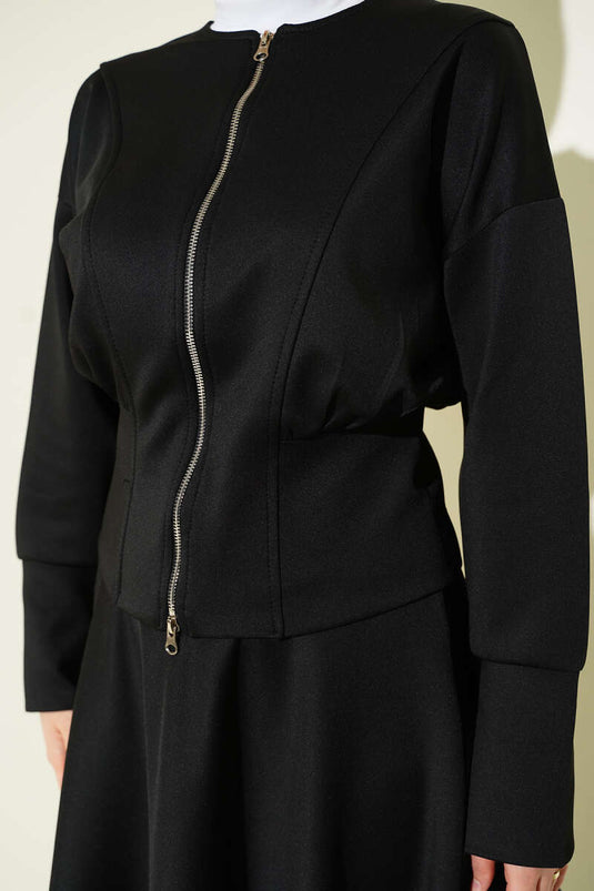 Zip-up Skirt and Scuba Two-Piece Set, Black