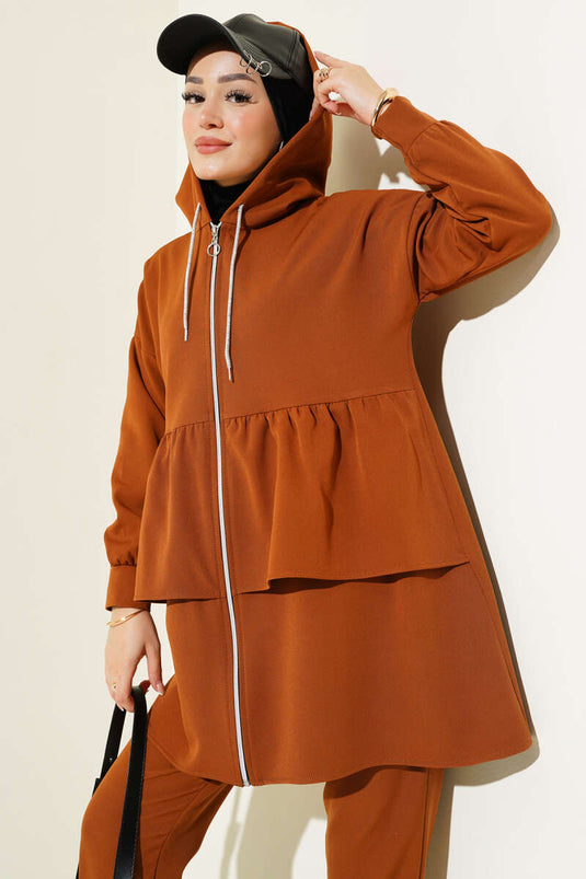 Fermuarlı Fırfırlı Dabıl İkili Takım Taba