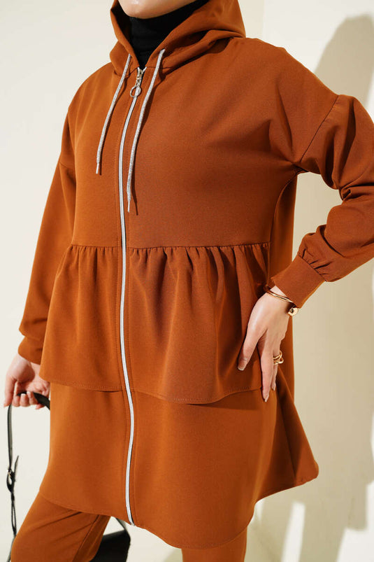 Fermuarlı Fırfırlı Dabıl İkili Takım Taba