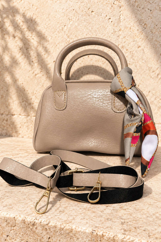 Borsa Beige Con Zip E Dettaglio Foulard