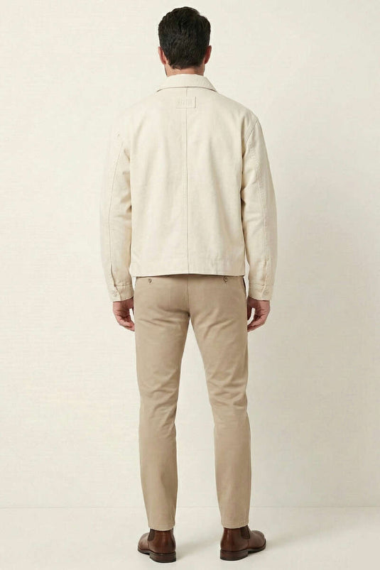 Veste pour homme en gabardine à fermeture éclair crème