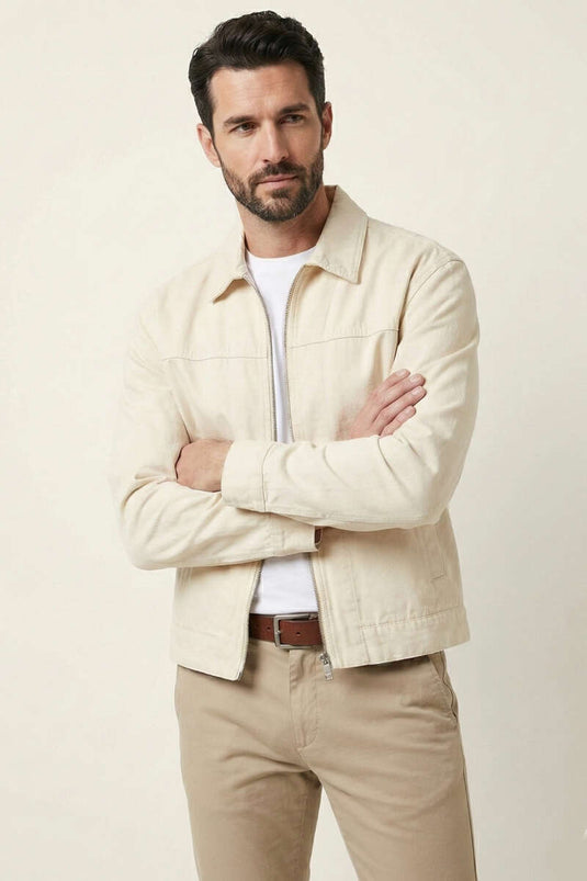Veste pour homme en gabardine à fermeture éclair crème
