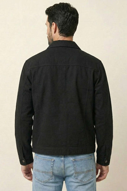 Veste pour homme en gabardine à fermeture éclair noire