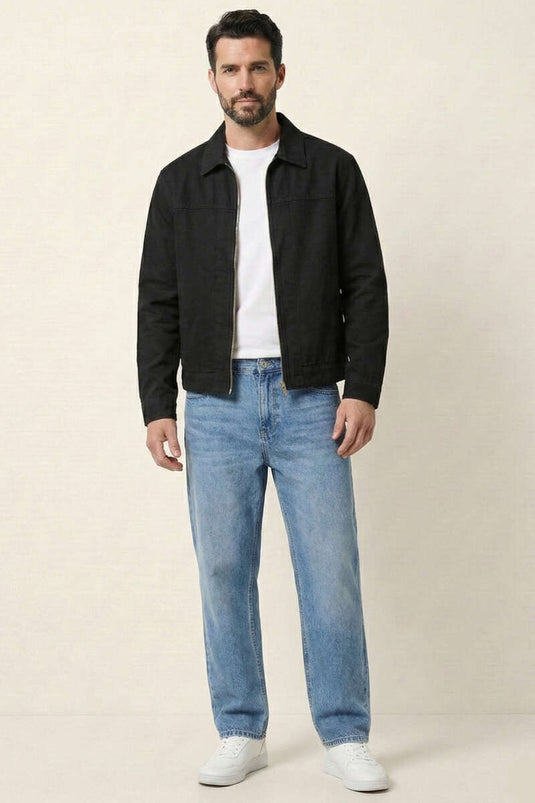 Veste pour homme en gabardine à fermeture éclair noire