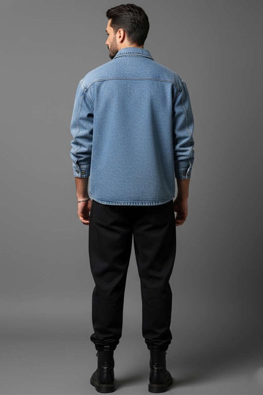 Chemise en gabardine pour homme avec fermeture éclair, bleue