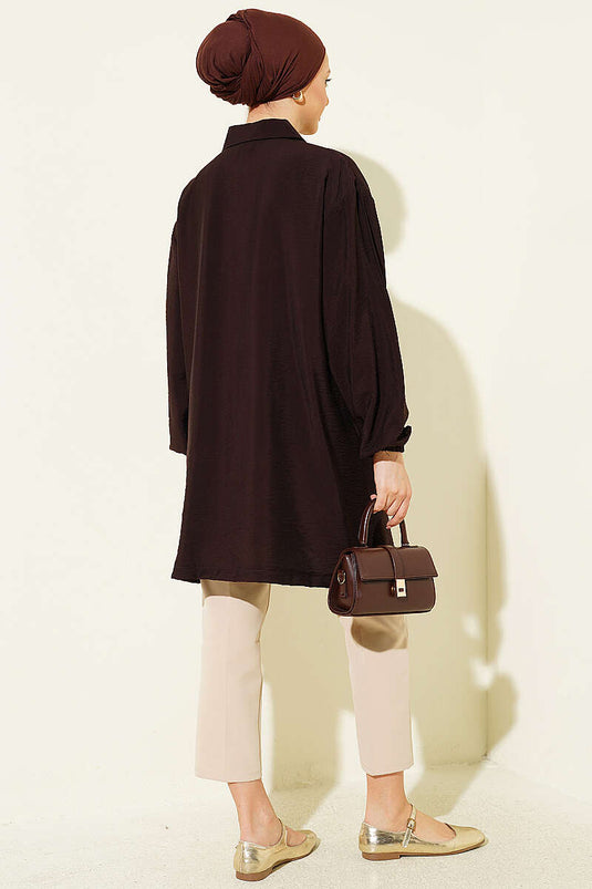 Zipped Shirt Collar Cape Dark Brown