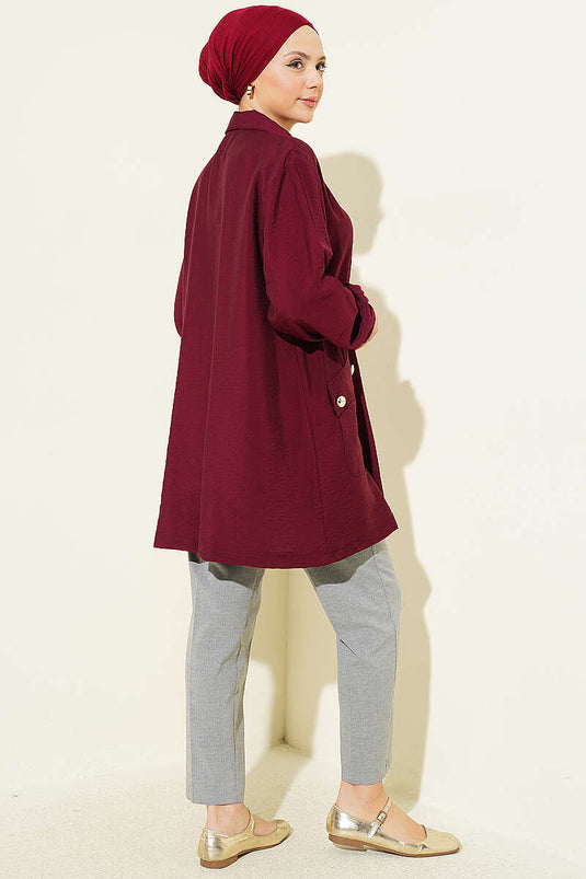 Zip-Up Shirt Collar Cape Burgundy