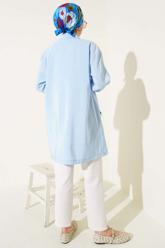 Fermuarlı Gömlek Yaka Kap Mavi