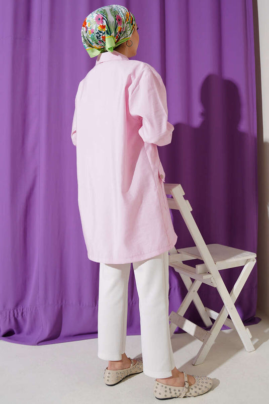 Fermuarlı Gömlek Yaka Kap Pembe