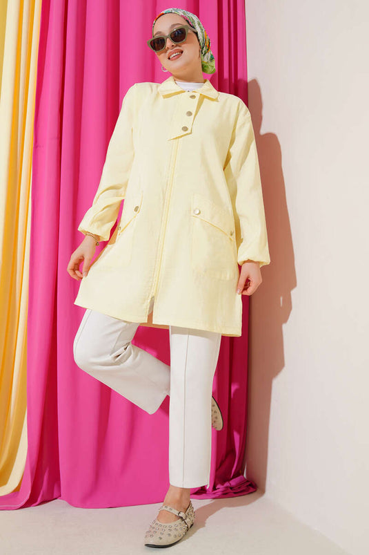 Fermuarlı Gömlek Yaka Kap Sarı