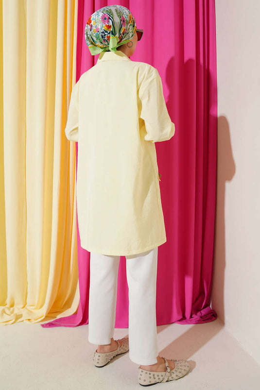 Fermuarlı Gömlek Yaka Kap Sarı