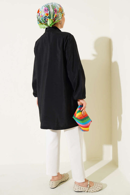 Fermuarlı Gömlek Yaka Kap Siyah