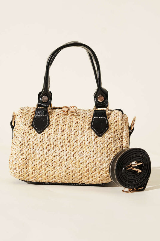 Schwarze Strohtasche mit Reißverschluss