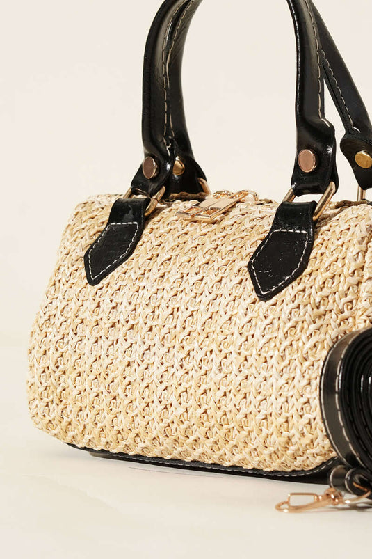 Schwarze Strohtasche mit Reißverschluss