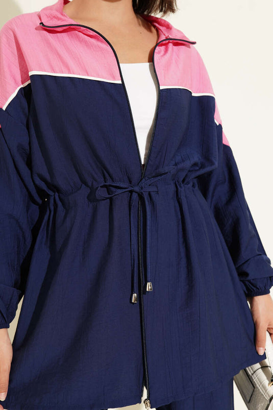 Zippered Rope Detailed Two-Piece Suit Navy Blue