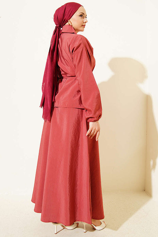 Ensemble parachute avec jupe à ceinture corde et fermeture éclair, corail