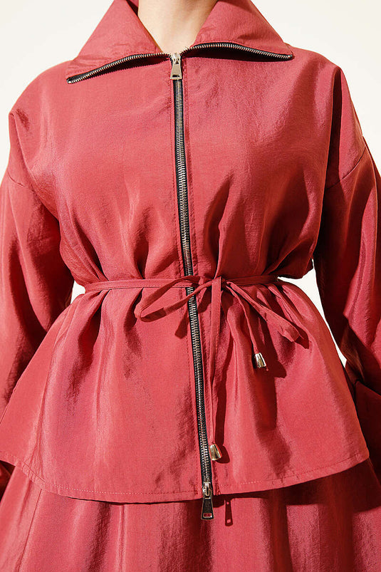 Ensemble parachute avec jupe à ceinture corde et fermeture éclair, corail