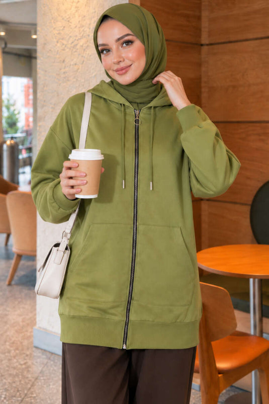 Mintgroene Hoodie Met Ritssluiting En Kangaroezakken