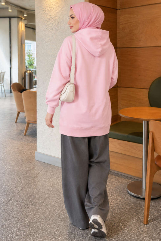 Sudadera Con Cremallera Y Bolsillos Tipo Canguro En Rosa