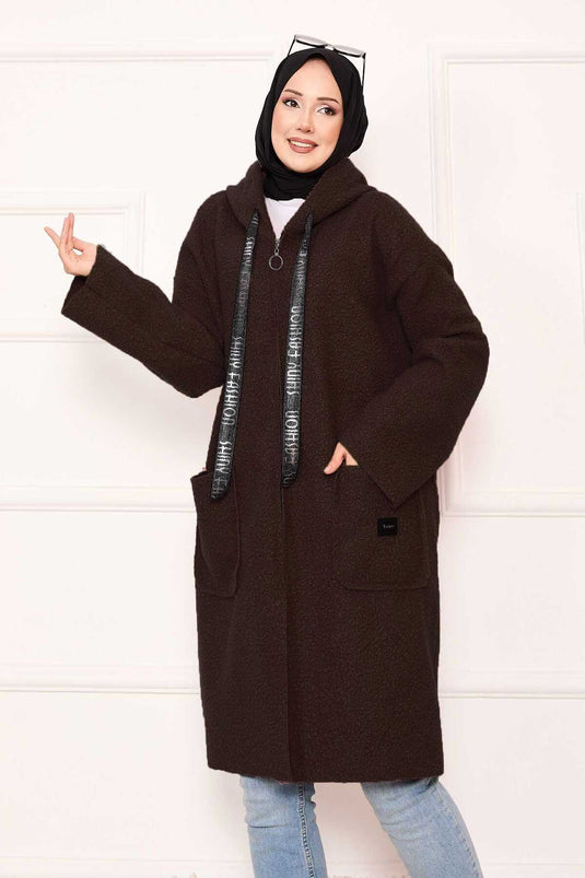 Casquette à capuche zippée Boucle Café