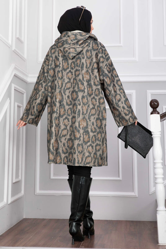 Cappotto Buklet Con Zip E Cappuccio Leopardato