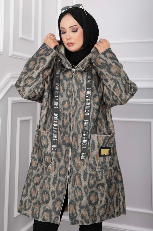 Cappotto Buklet Con Zip E Cappuccio Leopardato