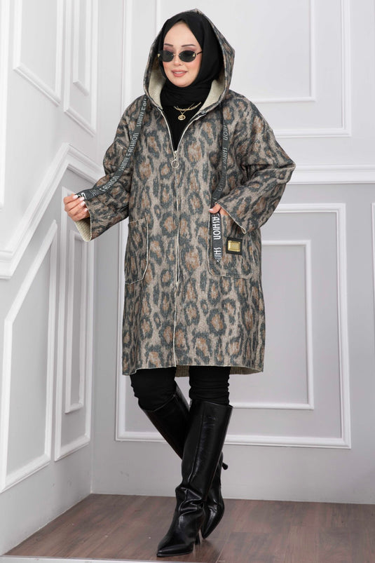 Cappotto Buklet Con Zip E Cappuccio Leopardato