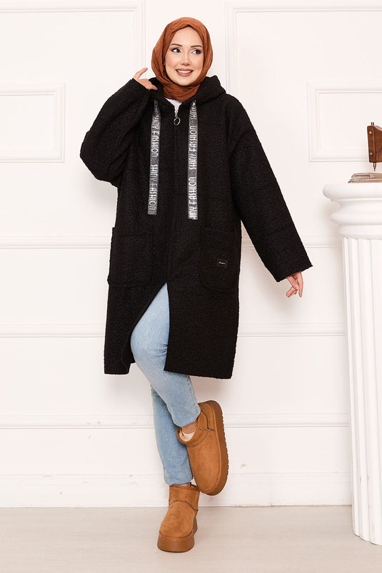 Cappotto Buklet Con Cappuccio E Chiusura A Zip Nero